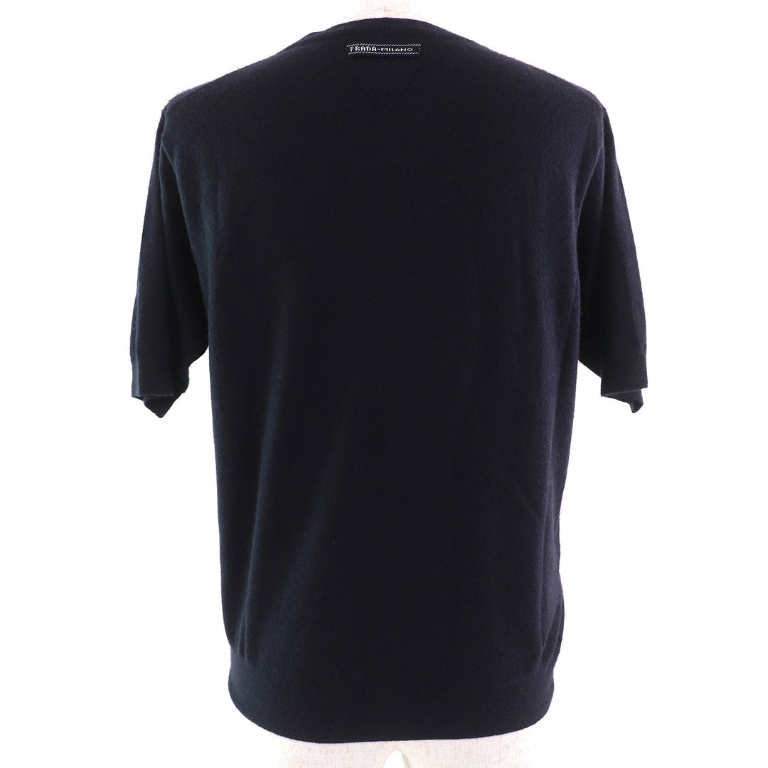 Great PRADA Crew neck short sleeve knit sweater Navy cashmere Women 36 P24D2Q