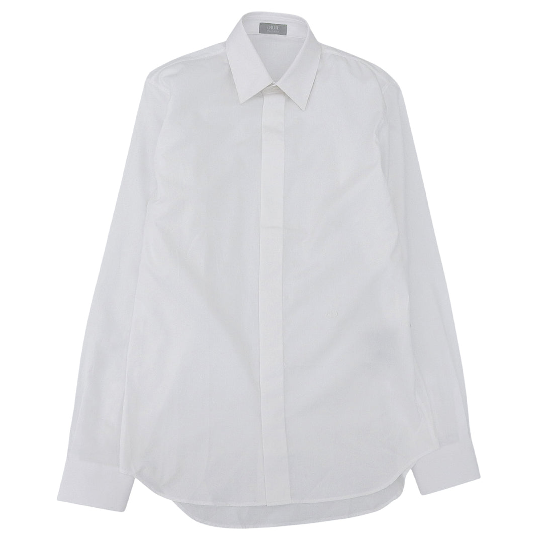 Excellent DIOR Long sleeve shirt Uniform CD embroidery white cotton mens 37