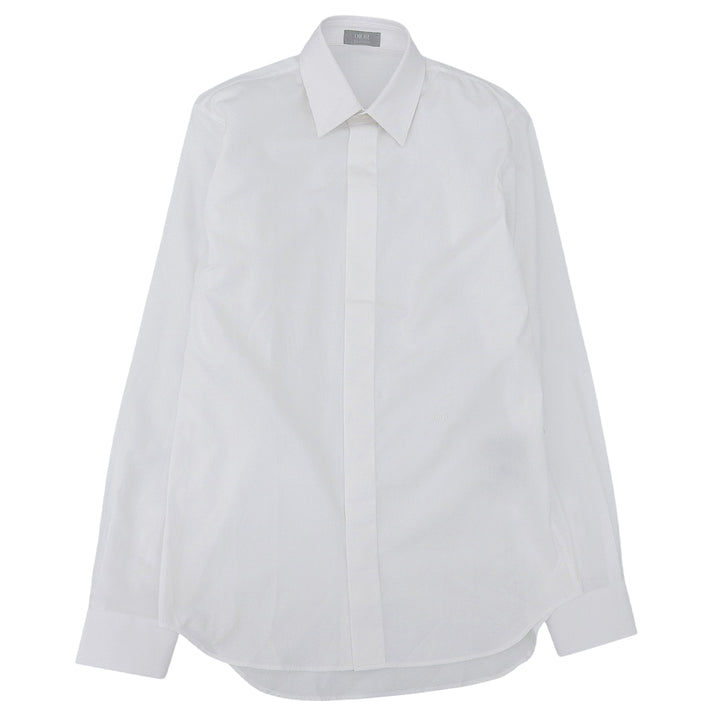 Excellent DIOR Long sleeve shirt Uniform CD embroidery white cotton mens 37