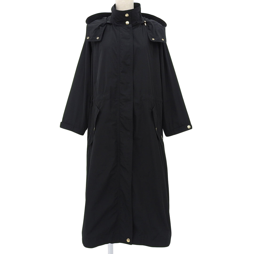 Great WOOLRICH coat ANORAK Gold Button Waist Shape Zip Long black S WWOU0651