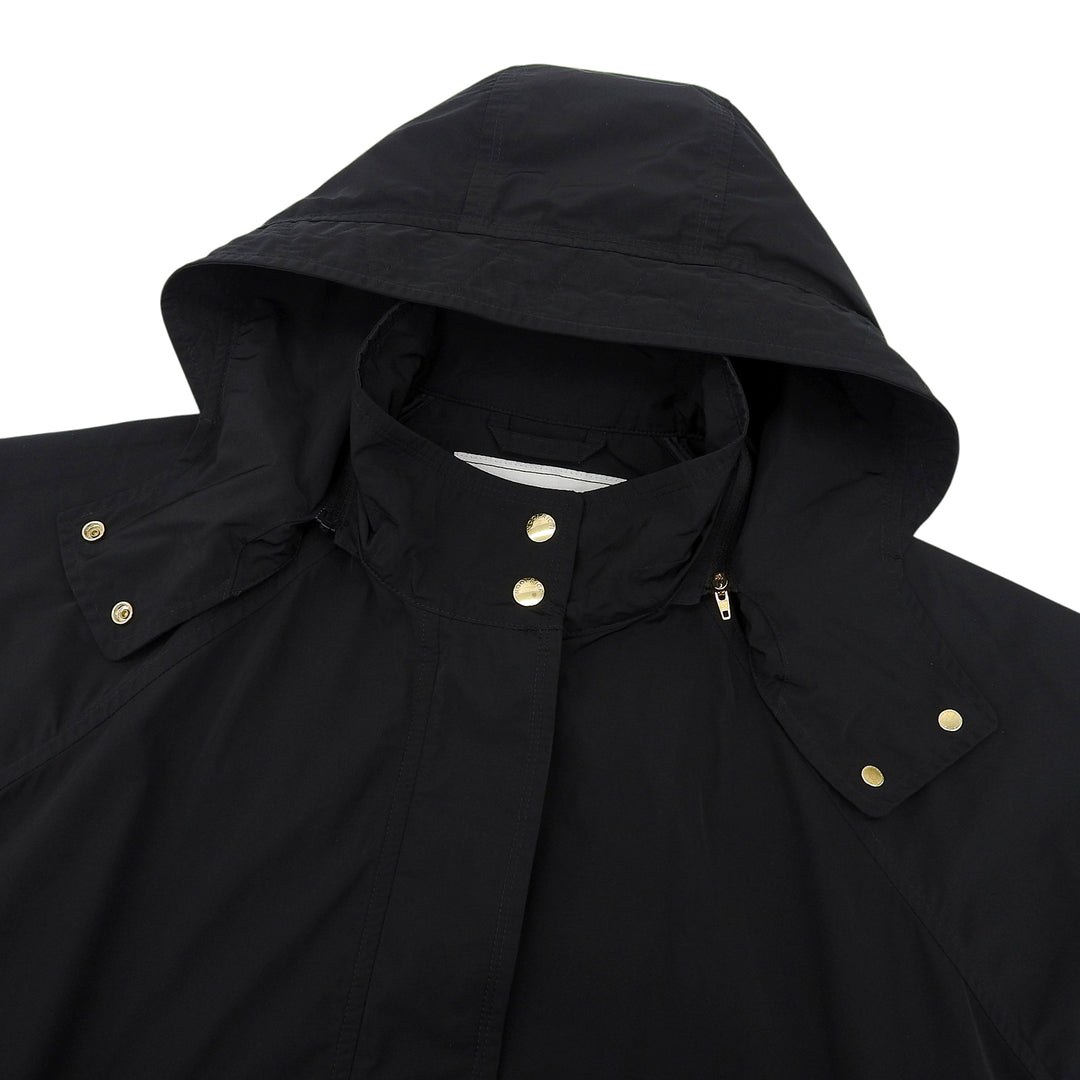 Great WOOLRICH coat ANORAK Gold Button Waist Shape Zip Long black S WWOU0651