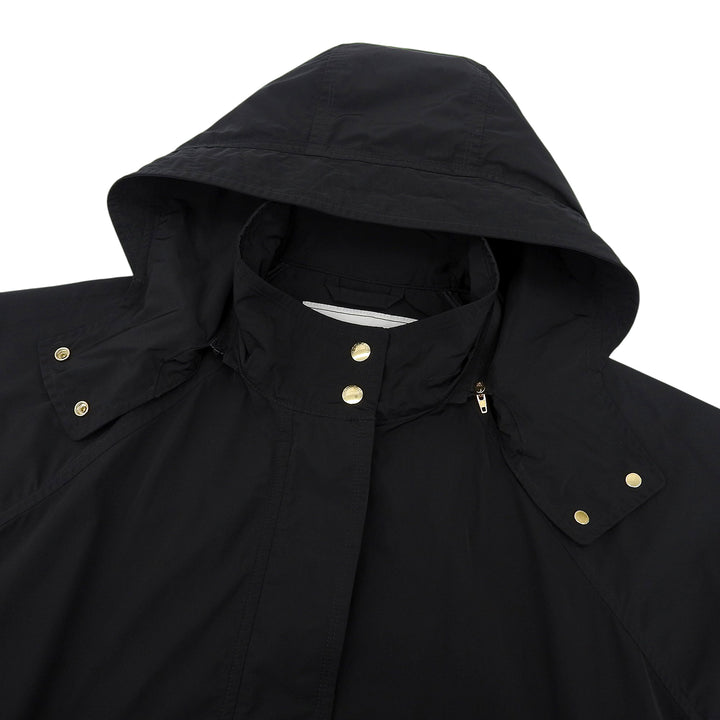 Great WOOLRICH coat ANORAK Gold Button Waist Shape Zip Long black S WWOU0651