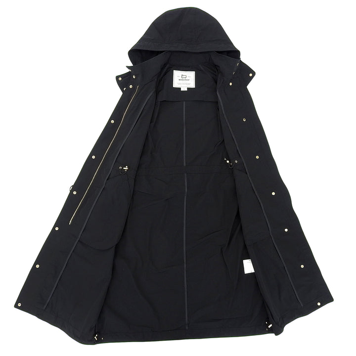 Great WOOLRICH coat ANORAK Gold Button Waist Shape Zip Long black S WWOU0651