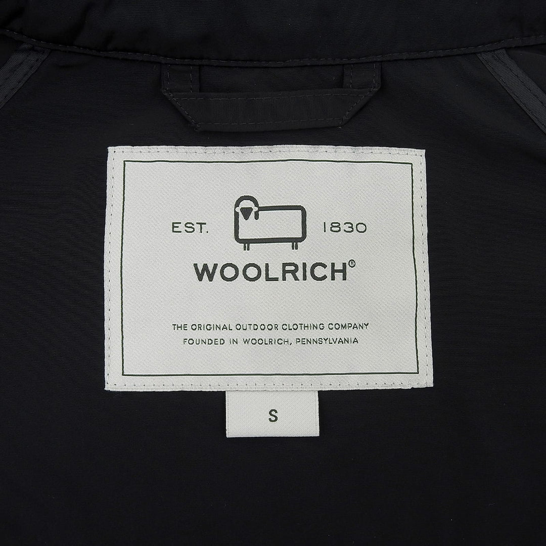 Great WOOLRICH coat ANORAK Gold Button Waist Shape Zip Long black S WWOU0651
