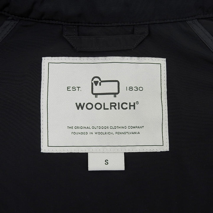 Great WOOLRICH coat ANORAK Gold Button Waist Shape Zip Long black S WWOU0651