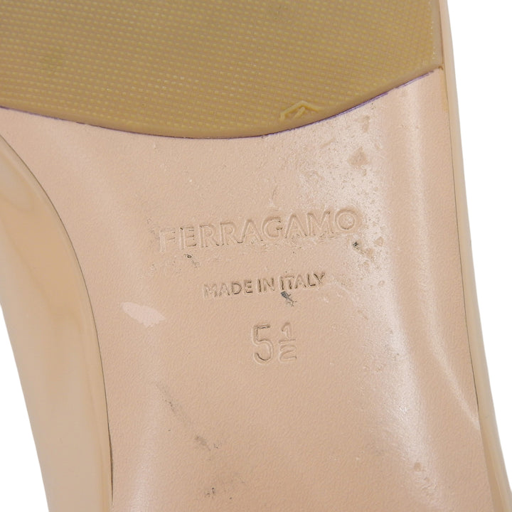 Excellent FERRAGAMO pumps Vara Ribbon Flats pink beige Patent leather Women 5.5