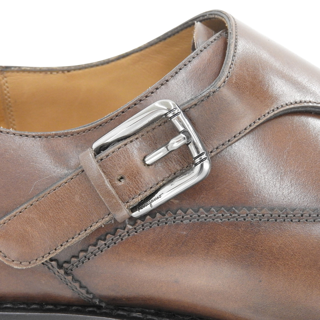 Great Salvatore Ferragamo Leather shoes Monk strap Brown leather mens 7