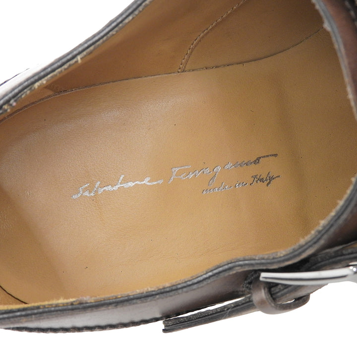 Great Salvatore Ferragamo Leather shoes Monk strap Brown leather mens 7