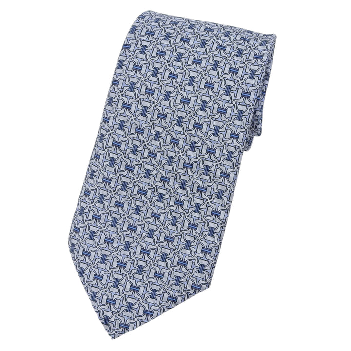 Excellent HERMES tie Clavat Chaine d'Ancre all-over pattern blue silk mens 5560 MA