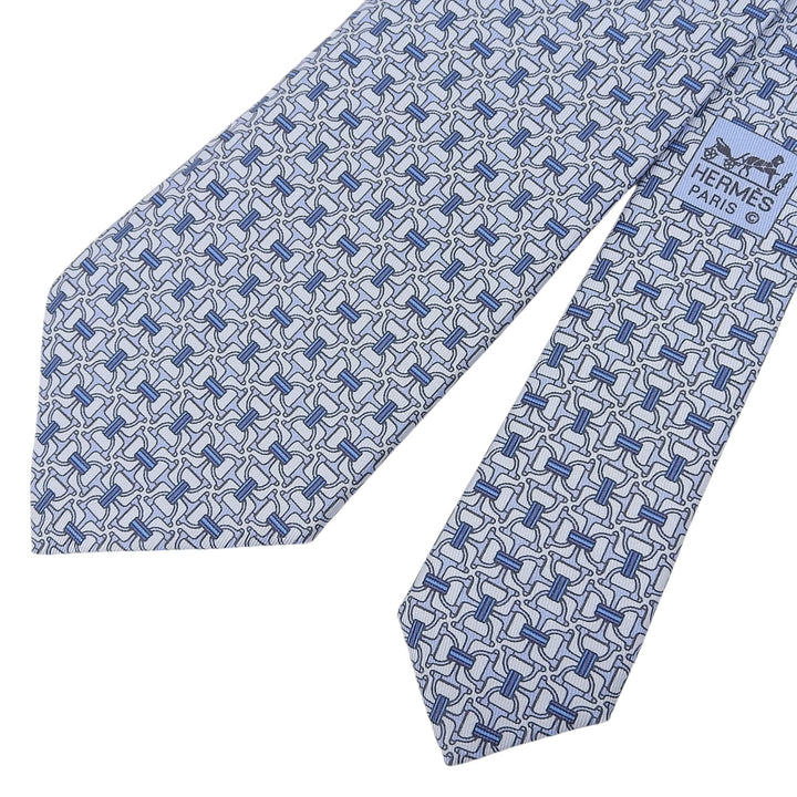 Excellent HERMES tie Clavat Chaine d'Ancre all-over pattern blue silk mens