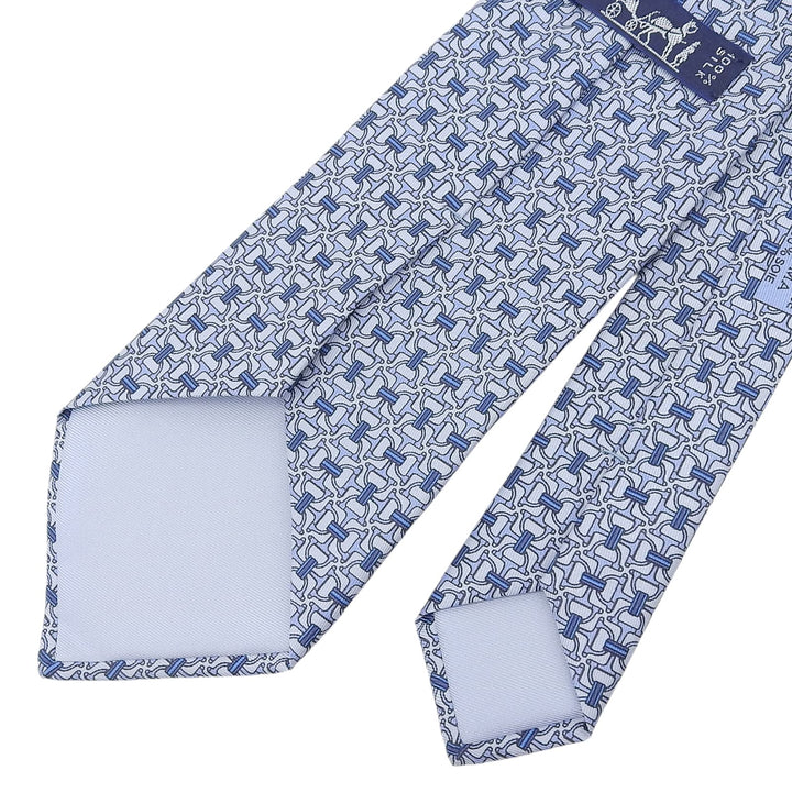 Excellent HERMES tie Clavat Chaine d'Ancre all-over pattern blue silk mens 5560 MA
