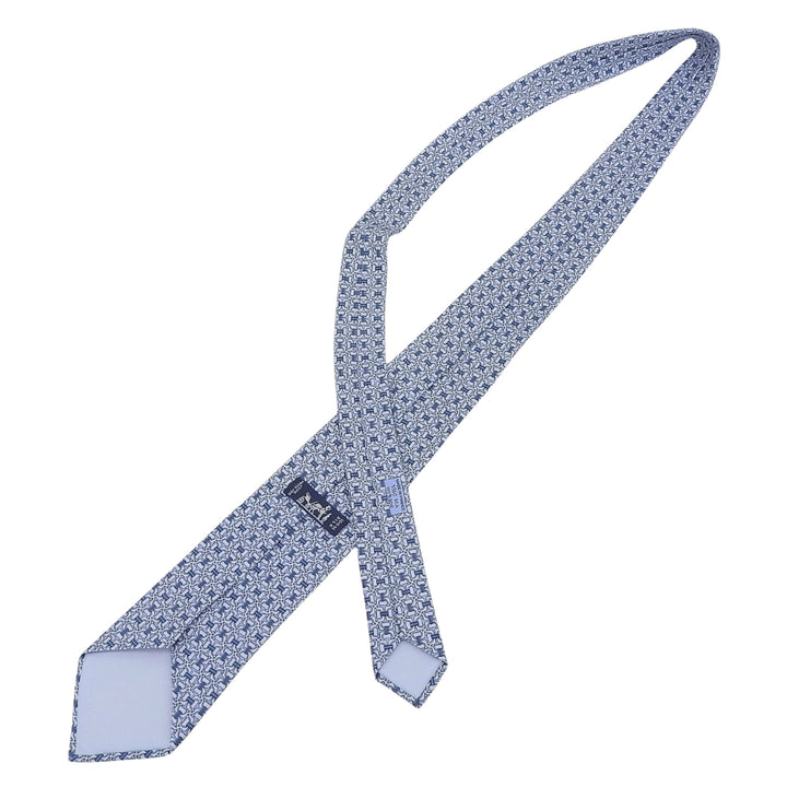 Excellent HERMES tie Clavat Chaine d'Ancre all-over pattern blue silk mens 5560 MA