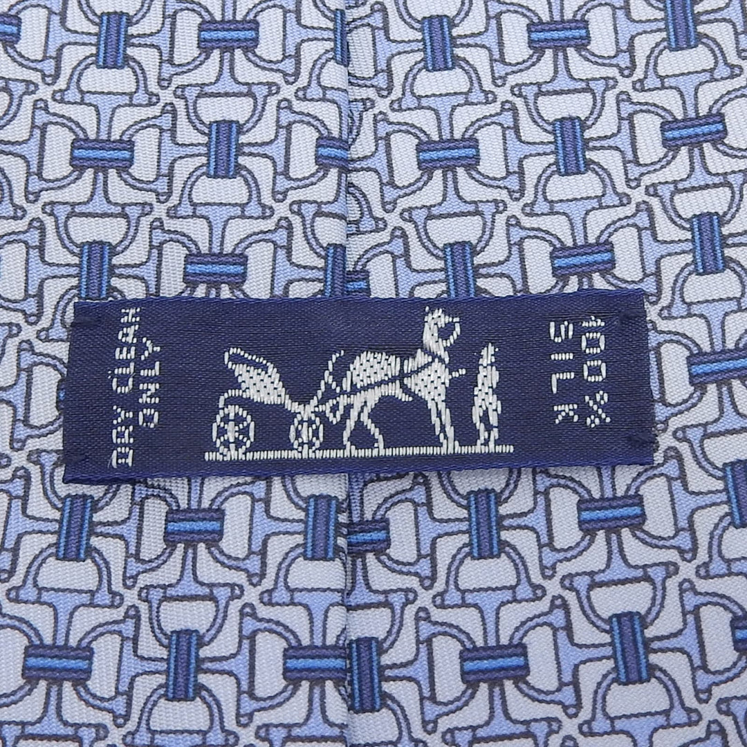 Excellent HERMES tie Clavat Chaine d'Ancre all-over pattern blue silk mens 5560 MA