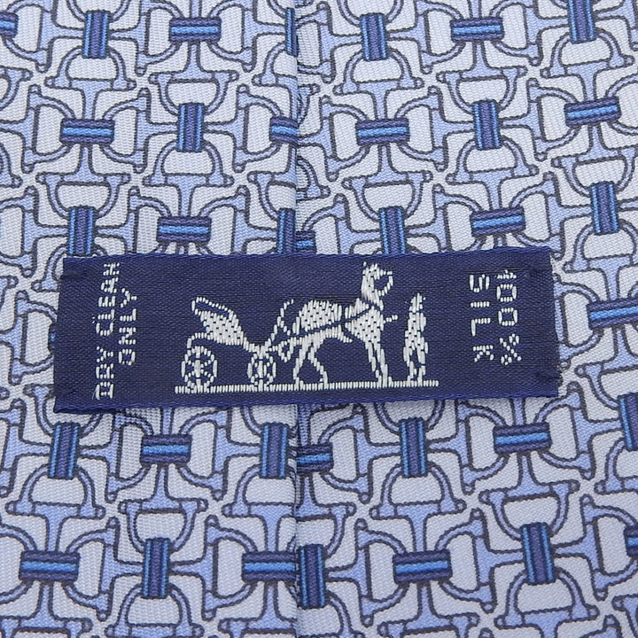 Excellent HERMES tie Clavat Chaine d'Ancre all-over pattern blue silk mens 5560 MA