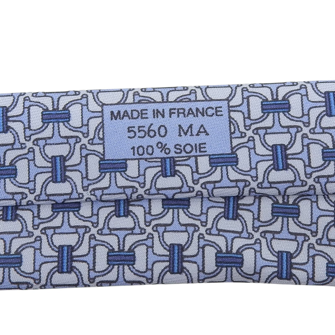 Excellent HERMES tie Clavat Chaine d'Ancre all-over pattern blue silk mens 5560 MA
