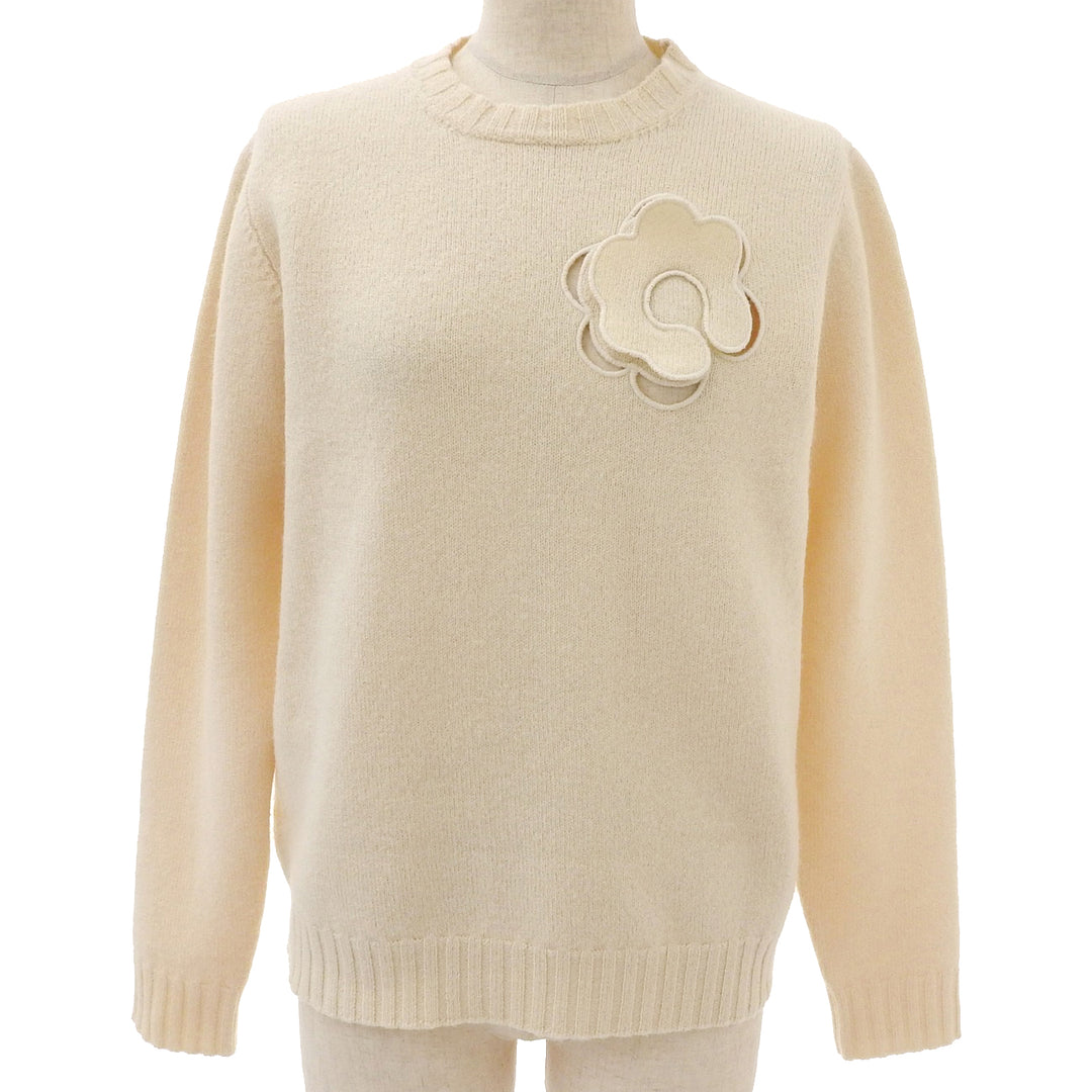 Excellent JIL SANDER knit floral appliqu sweater Ivory wool Women 34 J03Gold Plated0129