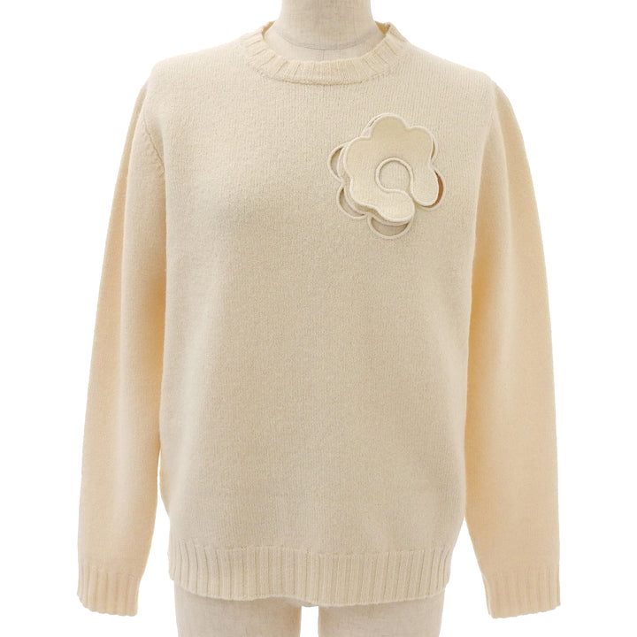 Excellent JIL SANDER knit floral appliqu sweater Ivory wool Women 34 J03Gold Plated0129