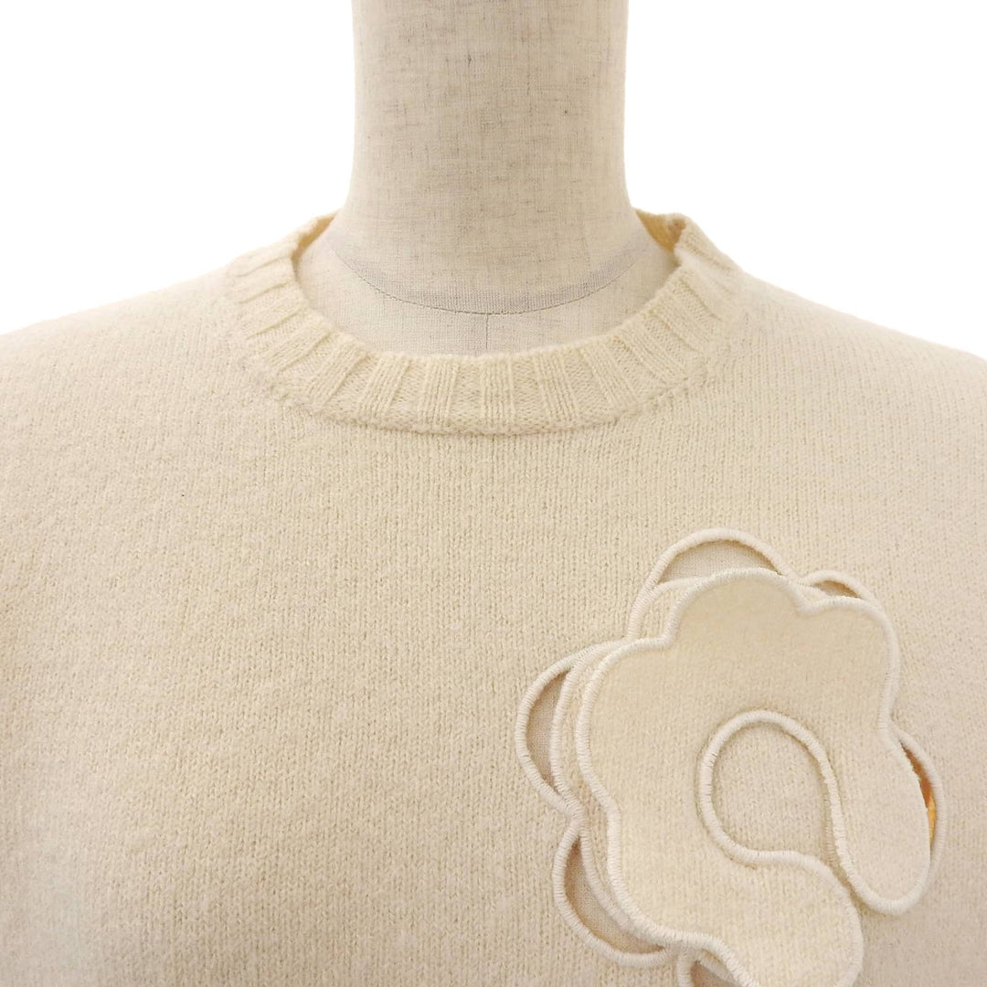 Excellent JIL SANDER knit floral appliqu sweater Ivory wool Women 34 J03Gold Plated0129