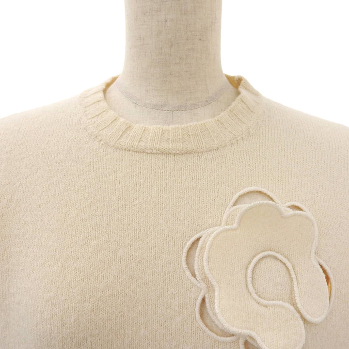 Excellent JIL SANDER knit floral appliqu sweater Ivory wool Women 34 J03Gold Plated0129