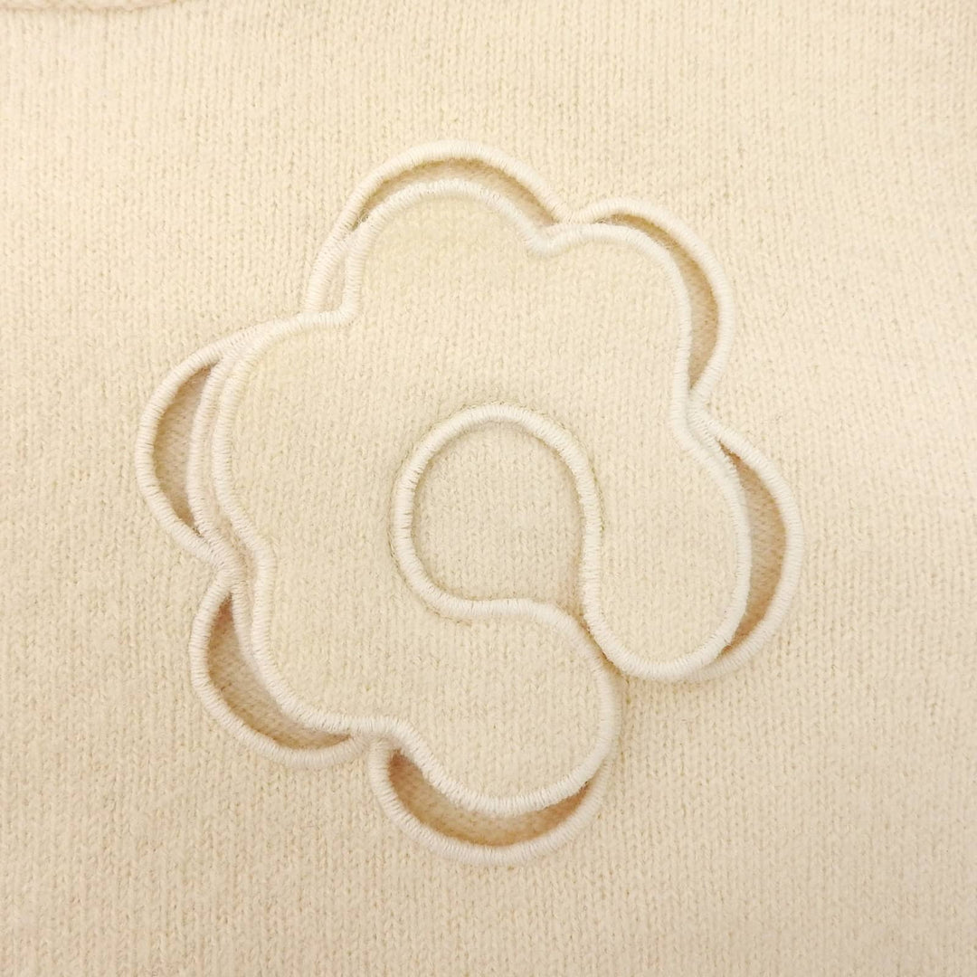 Excellent JIL SANDER knit floral appliqu sweater Ivory wool Women 34 J03Gold