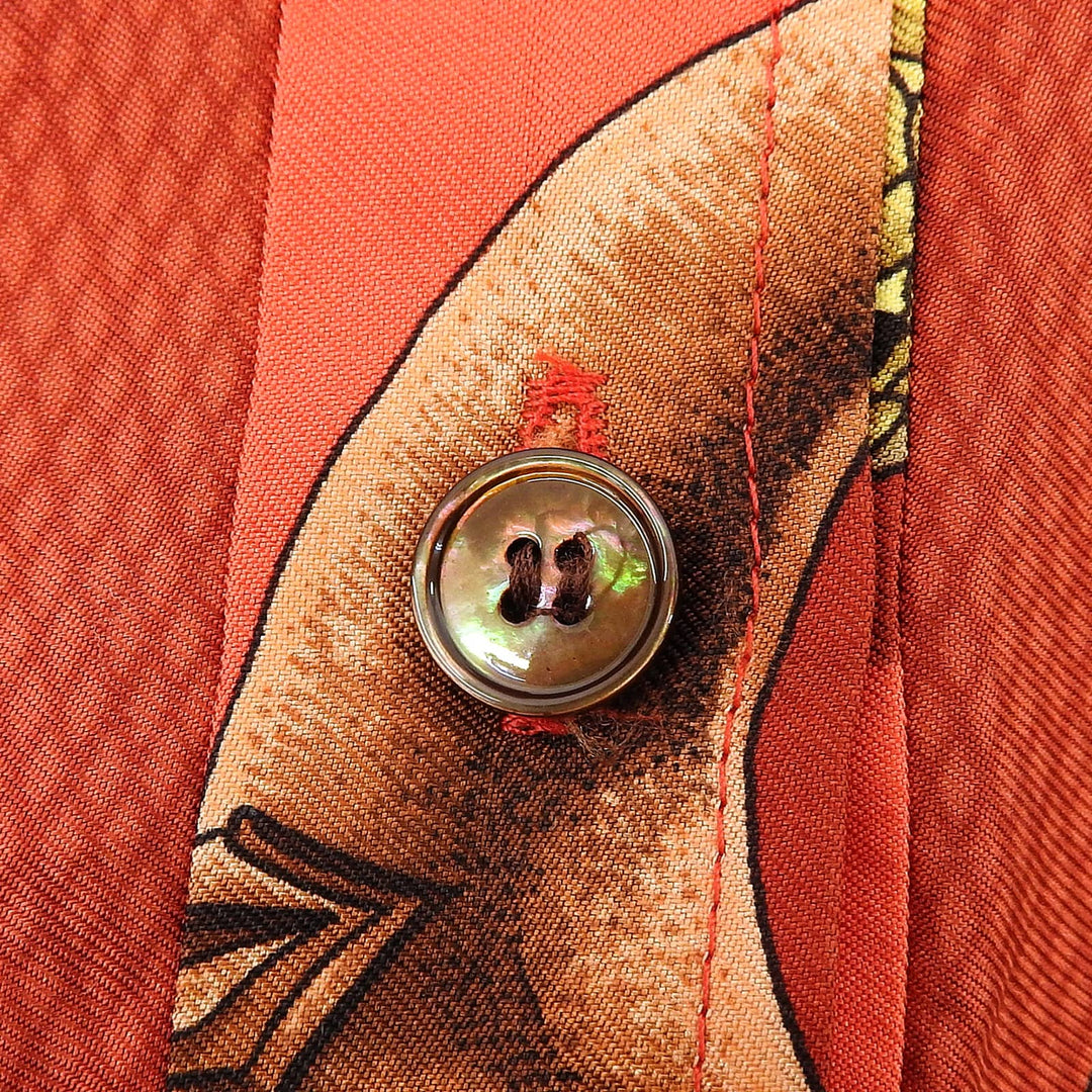 Great HERMES Long sleeve shirt Twill Reine Walking Stick Pattern Shell Button silk S