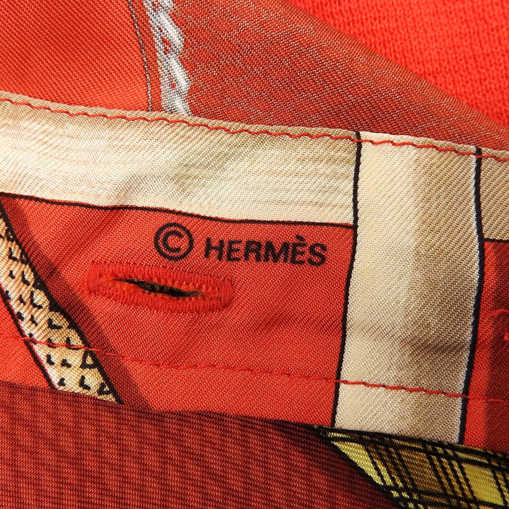 Great HERMES Long sleeve shirt Twill Reine Walking Stick Pattern Shell Button silk S