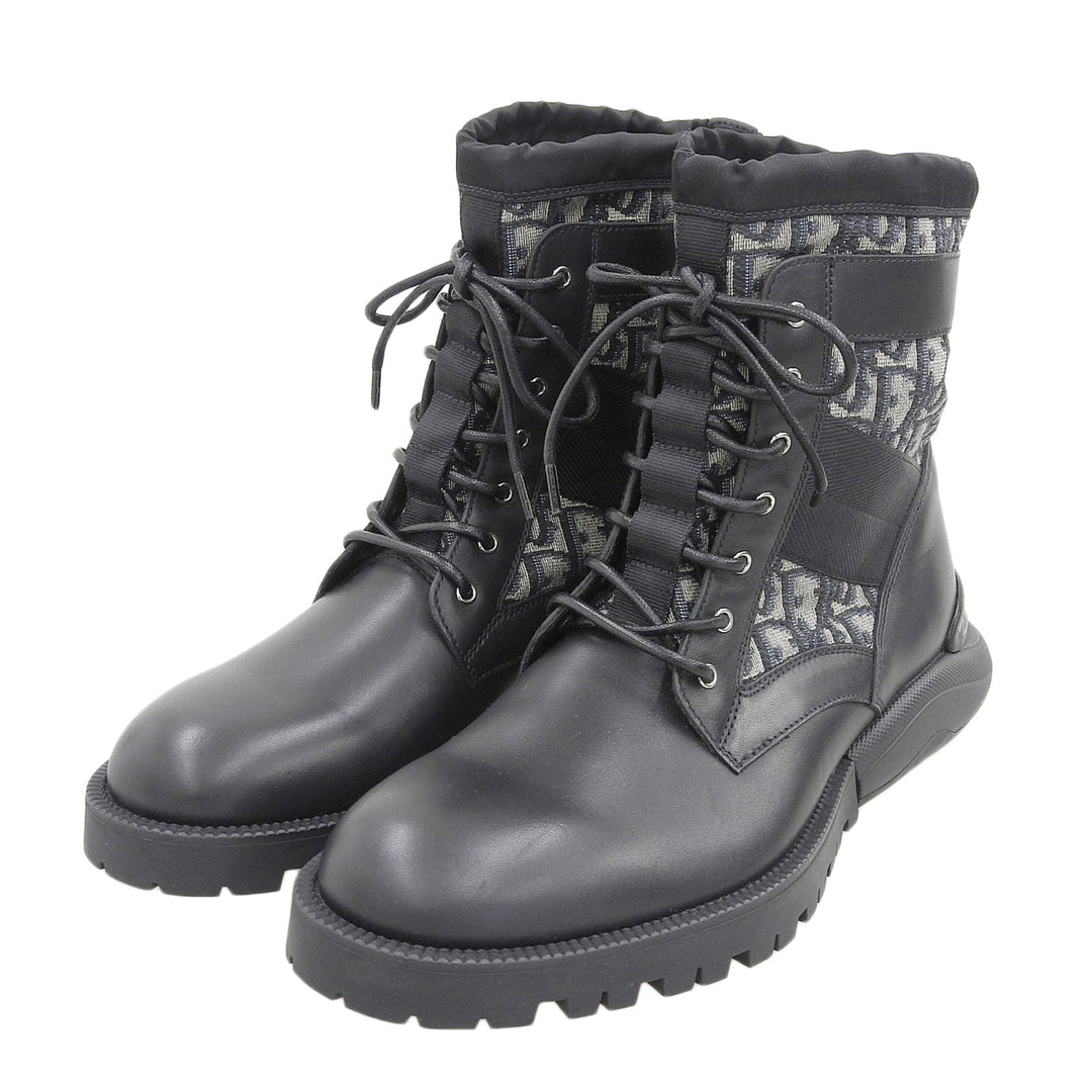 Pristine DIOR short boots Oblique High Top Combat black leather mens 41