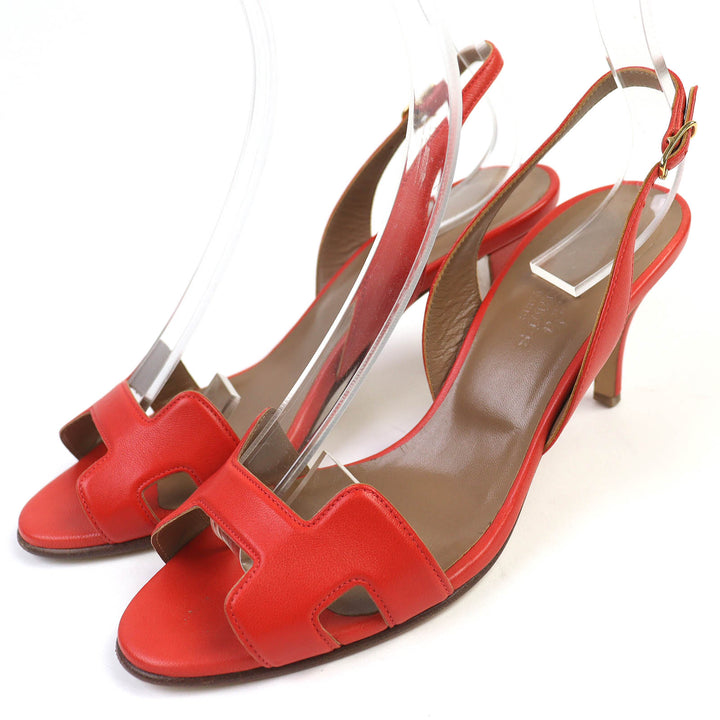 Great HERMES Sandals Night H logo slingback leather Red leather Women 36