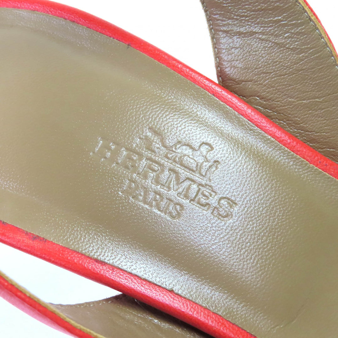 Great HERMES Sandals Night H logo slingback leather Red leather Women 36