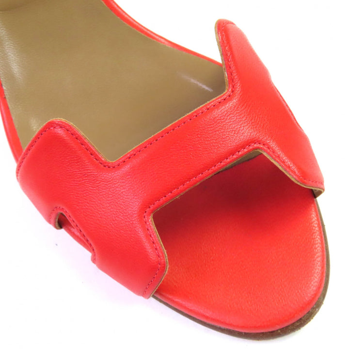 Great HERMES Sandals Night H logo slingback leather Red leather Women 36