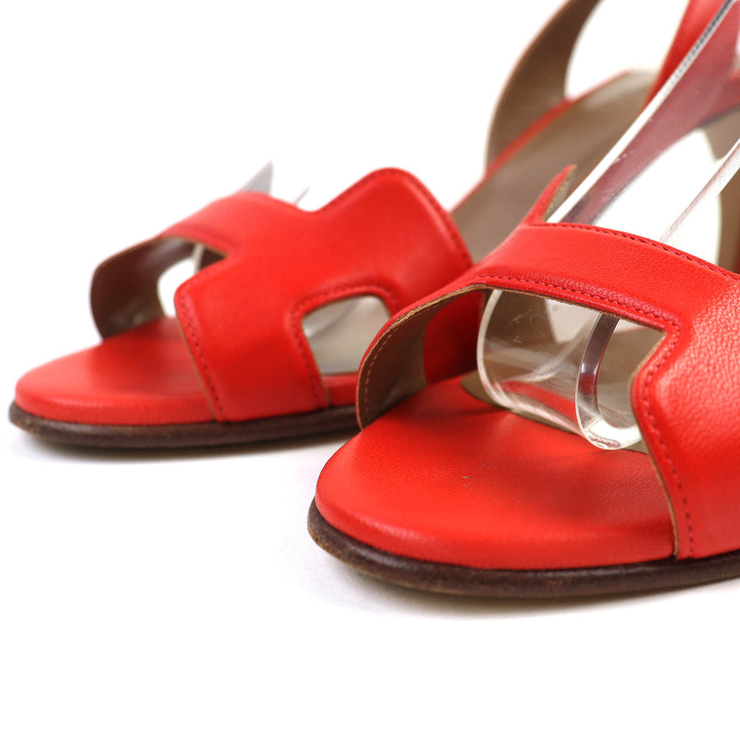 Great HERMES Sandals Night H logo slingback leather Red leather Women 36