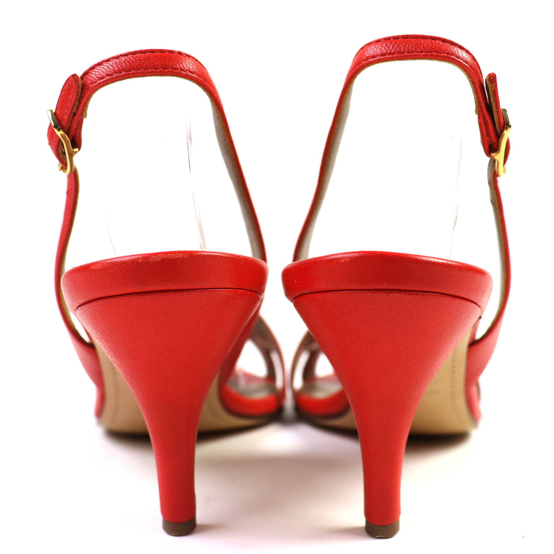 Great HERMES Sandals Night H logo slingback leather Red leather Women 36