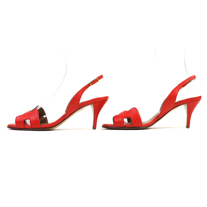 Great HERMES Sandals Night H logo slingback leather Red leather Women 36