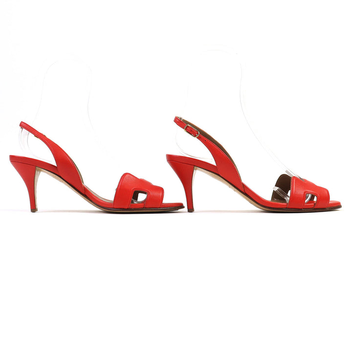 Great HERMES Sandals Night H logo slingback leather Red leather Women 36