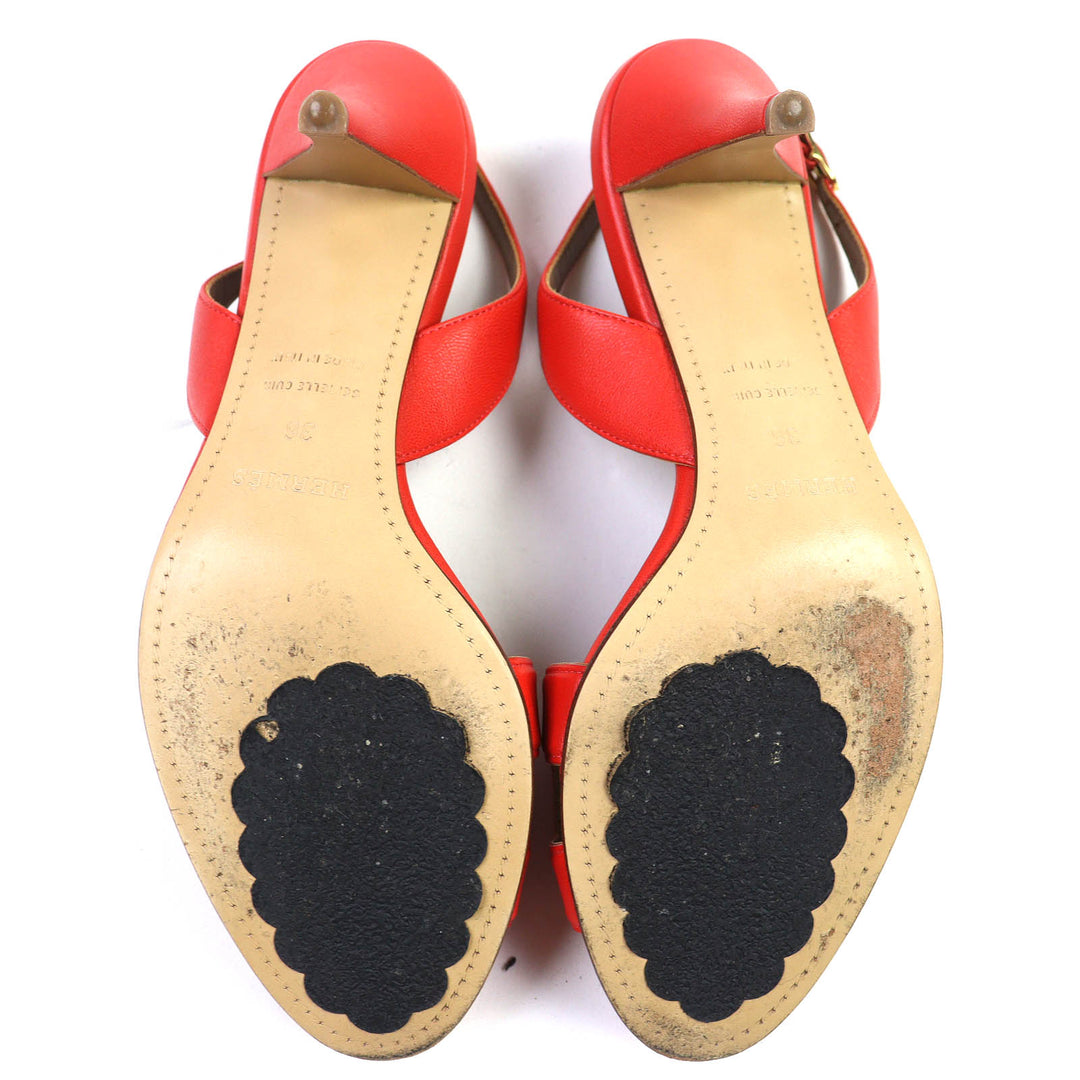 Great HERMES Sandals Night H logo slingback leather Red leather Women 36