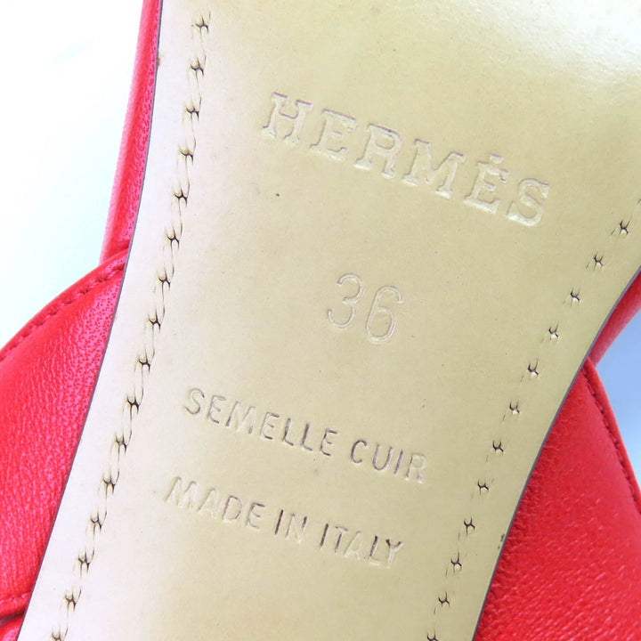 Great HERMES Sandals Night H logo slingback leather Red leather Women 36