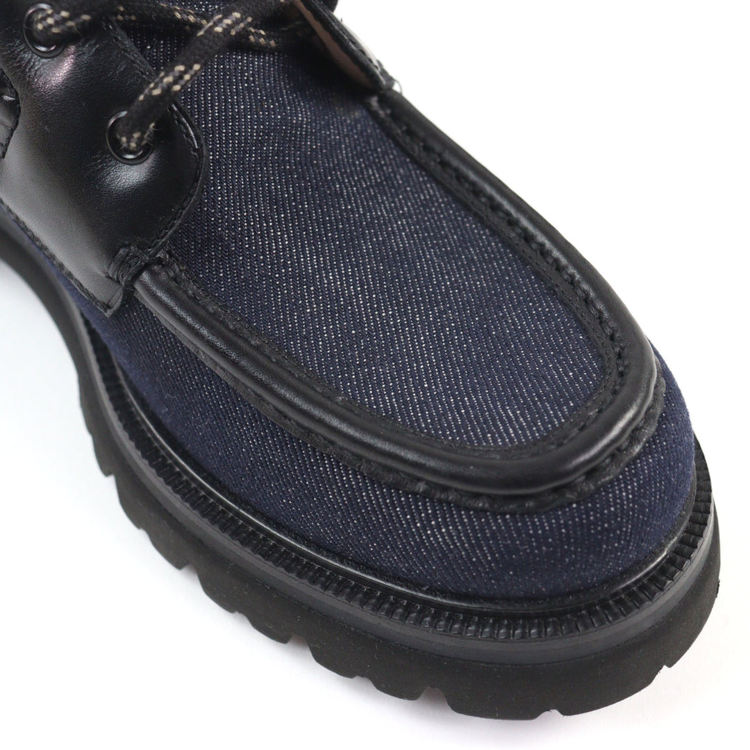 Pristine Salvatore Ferragamo boots NAVAL2 Gancini Embossed Lace-Up Combat Boots denim 7