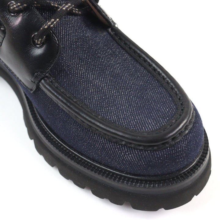 Pristine Salvatore Ferragamo boots NAVAL2 Gancini Embossed Lace-Up Combat Boots denim 7