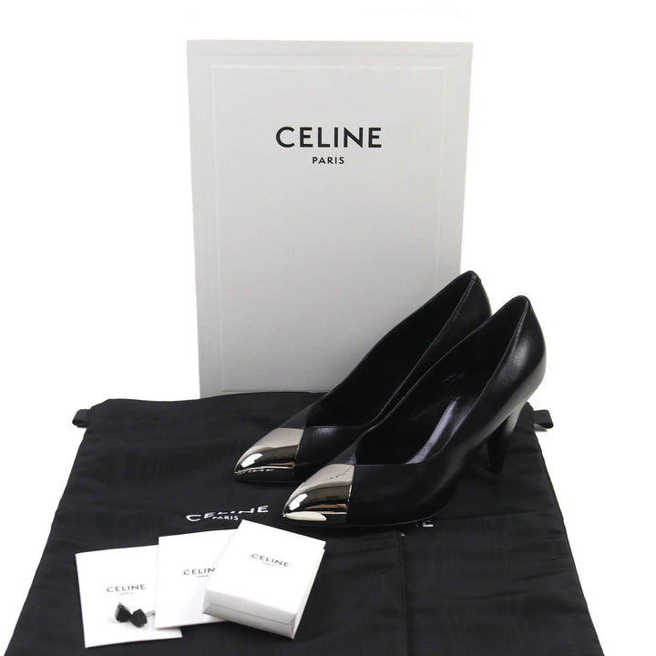 Pristine CELINE pumps Metal-toe leather pumps Black Silver leather Women 35