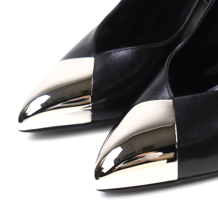 Pristine CELINE pumps Metal-toe leather pumps Black Silver leather Women 35