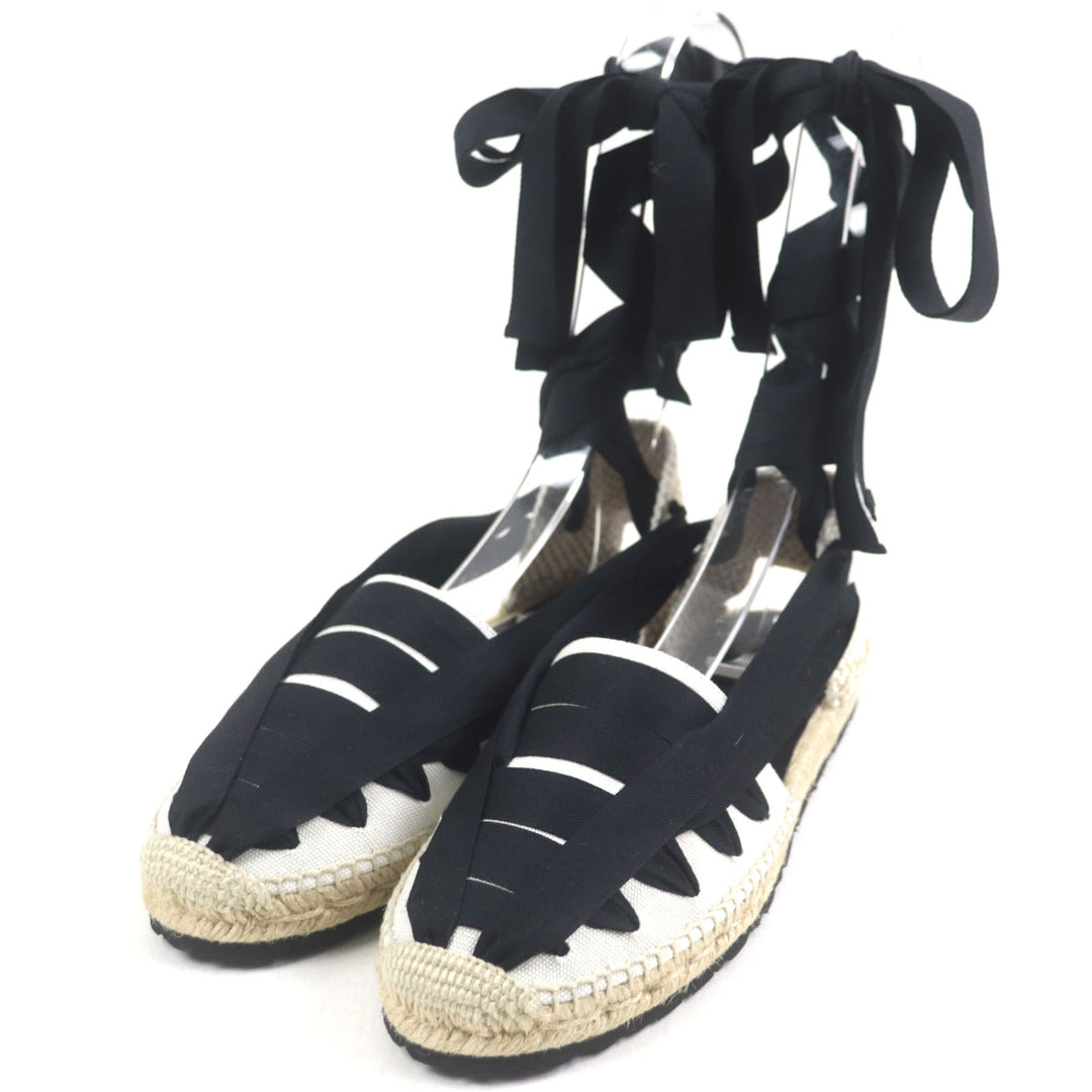 Pristine LOEWE Sandals Espadrilles Lace-up Shoes Beige black canvas mens 43