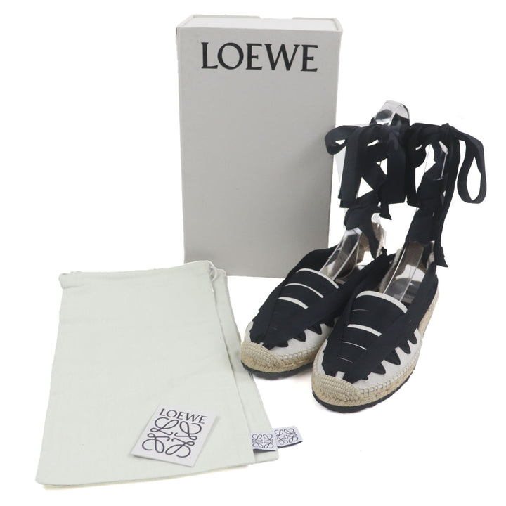 Pristine LOEWE Sandals Espadrilles Lace-up Shoes Beige black canvas mens 43