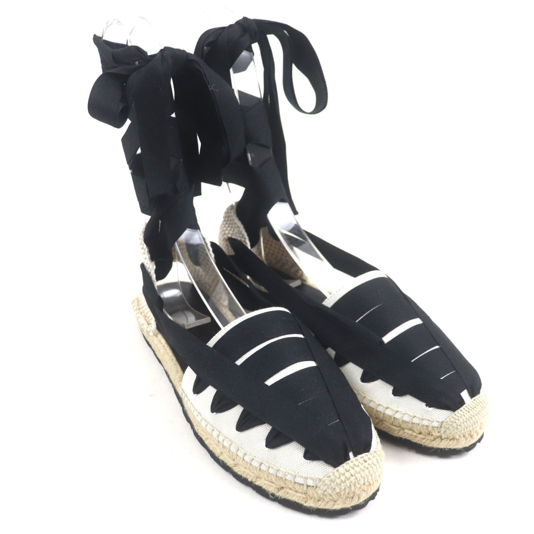 Pristine LOEWE Sandals Espadrilles Lace-up Shoes Beige black canvas mens 43