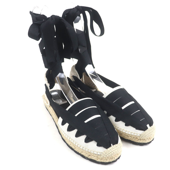 Pristine LOEWE Sandals Espadrilles Lace-up Shoes Beige black canvas mens 43