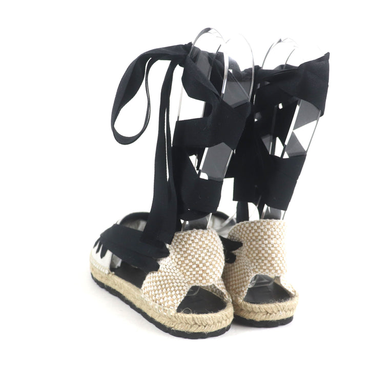 Pristine LOEWE Sandals Espadrilles Lace-up Shoes Beige black canvas mens 43