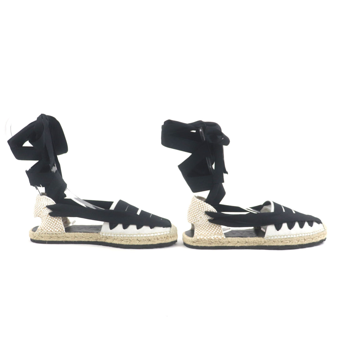 Pristine LOEWE Sandals Espadrilles Lace-up Shoes Beige black canvas mens 43