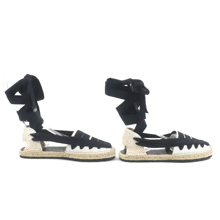 Pristine LOEWE Sandals Espadrilles Lace-up Shoes Beige black canvas mens 43