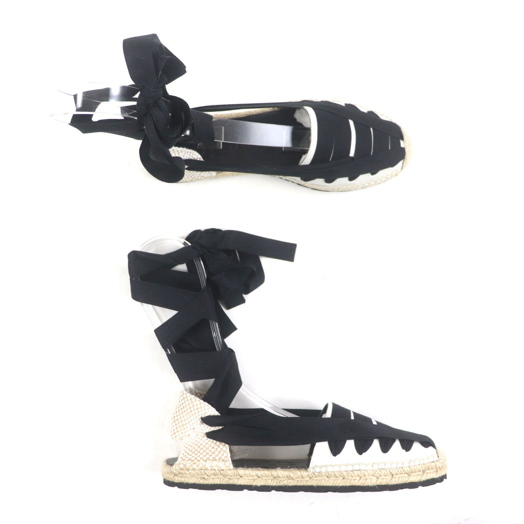 Pristine LOEWE Sandals Espadrilles Lace-up Shoes Beige black canvas mens 43