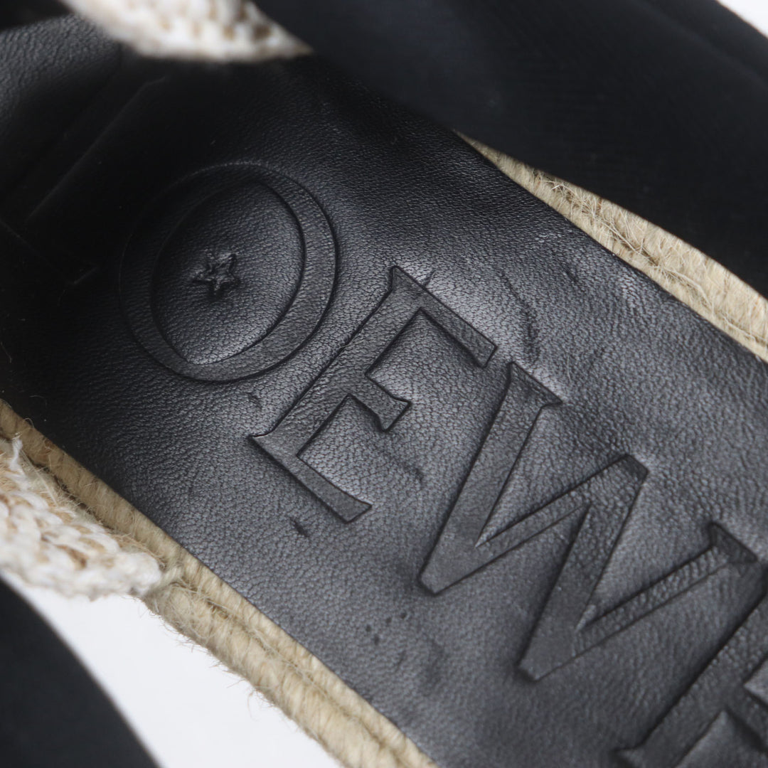 Pristine LOEWE Sandals Espadrilles Lace-up Shoes Beige black canvas mens 43