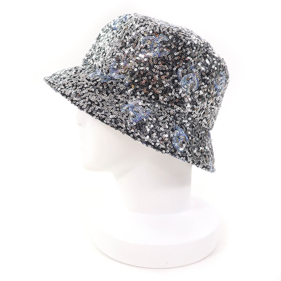 CHANEL hat Sequin COCO Mark bucket hat Silver polyester Women M 24C